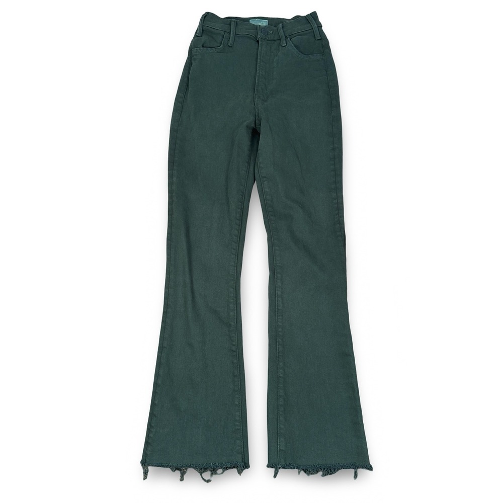 Mother The Hustler Ankle Fray Jeans Black Forest Green High Rise Flare Size 23